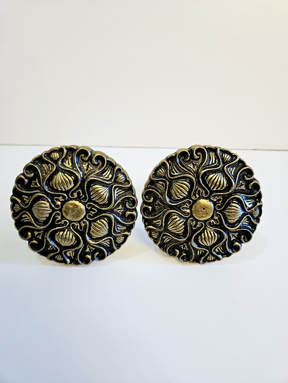 Set Of 2x Vintage 1970's Solid Brass MCM Curtain Tie Backs Retro Hooks 3¾"